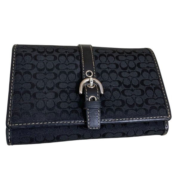 Coach Handbags - COACH HAMPTON Black Mini-Signature Canvas Mid-Size Compact Clutch Wallet